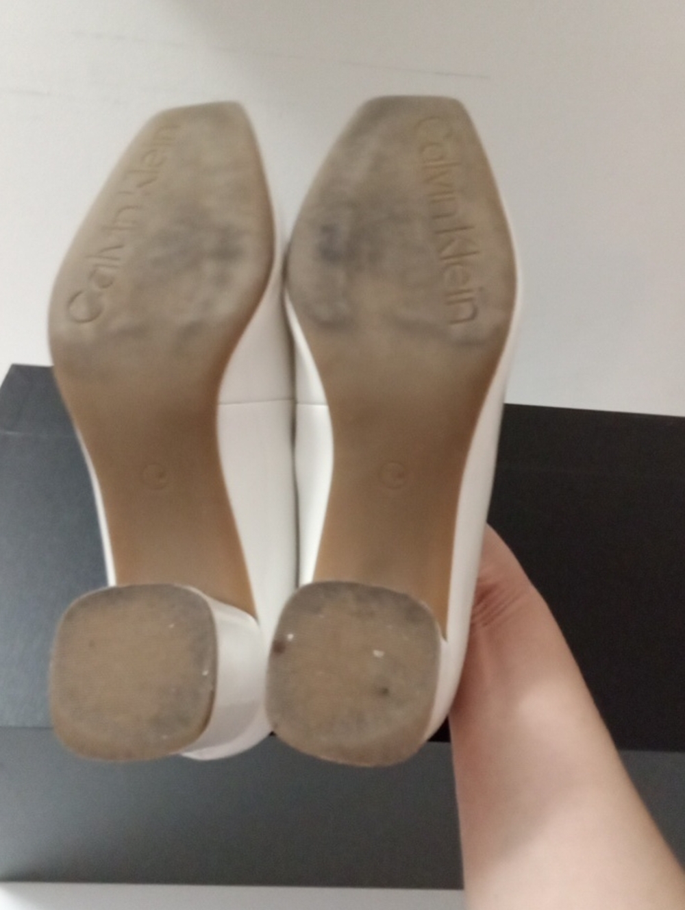 Calvin Klein "Alanta" Ivory Square-Toe Pumps Block Heel Size 7 1/2 - Picture 9 of 11